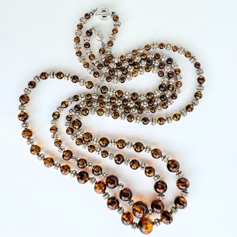 Vintage 1960s-70s Kenneth Jay Lane Glass Bead Rhinestone Rondelle Necklace Set